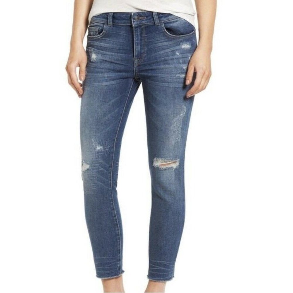 DL1961 Florence Instasculpt Cropped Uptown Jeans Ripped‎ Raw Hem Size 27 $208